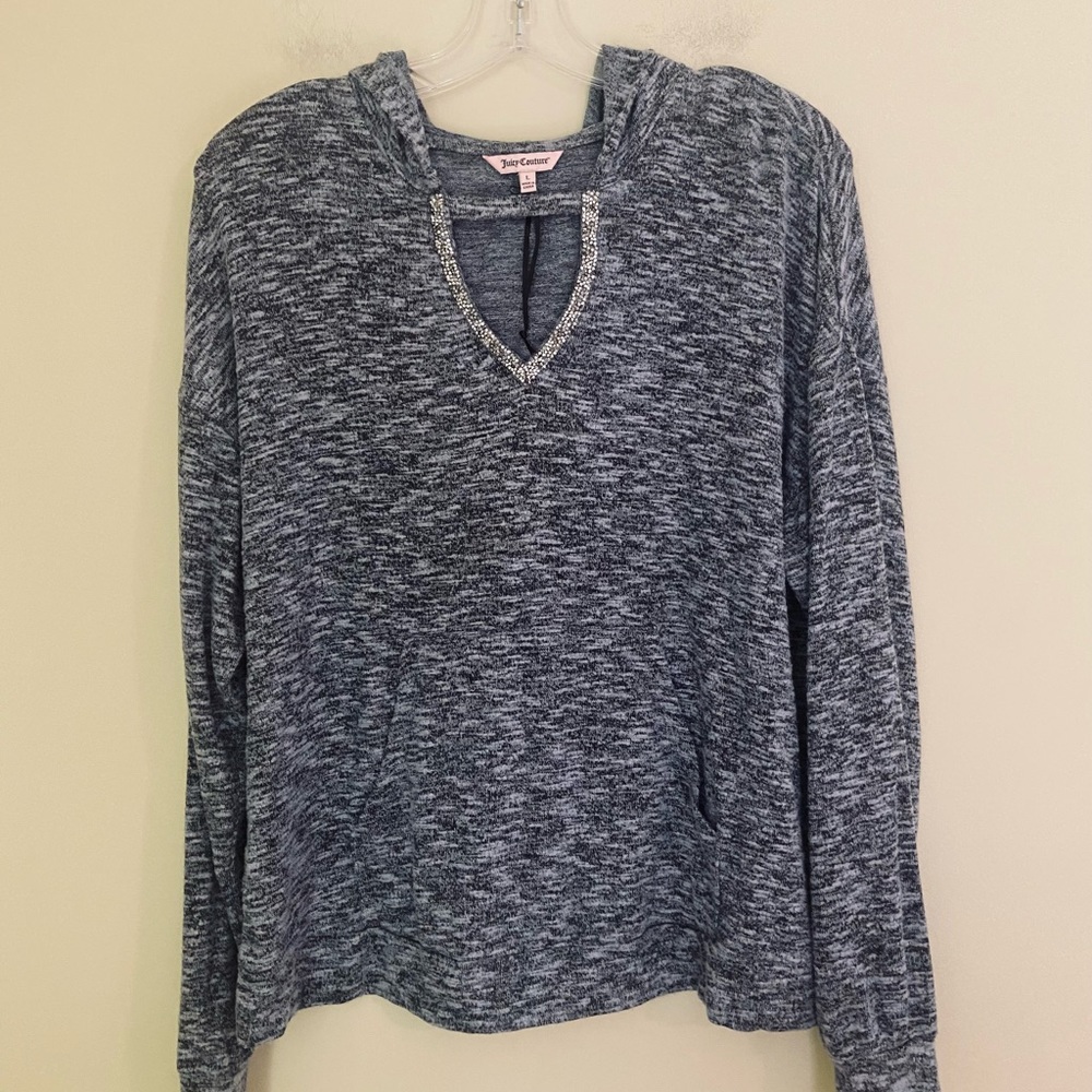 NWOT Juicy Couture Lightweight Sweater Hoodie with a Bling Neckline Size Large
